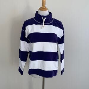 J. Crew Funnelneck Striped Sweatshirt in Original Cotton Terry Navy Medium